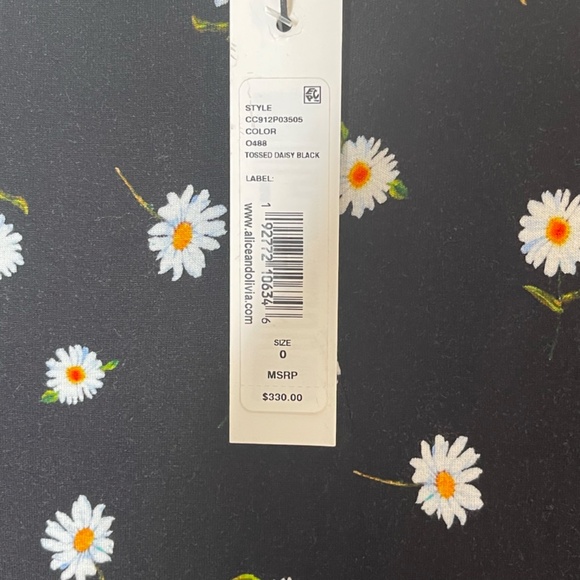 Alice+Olivia NWT Tossed Daisy Midi Dress Size 0 3/4 sleeve Black Mesh Lined - Picture 8 of 16